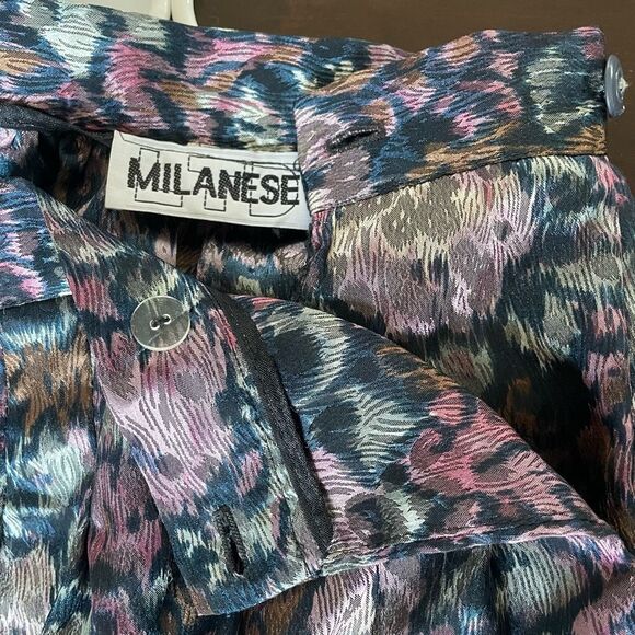 Vintage 90s Milanese Satin Tapestry Floral Print MIDI Skirt S - Picture 5 of 6